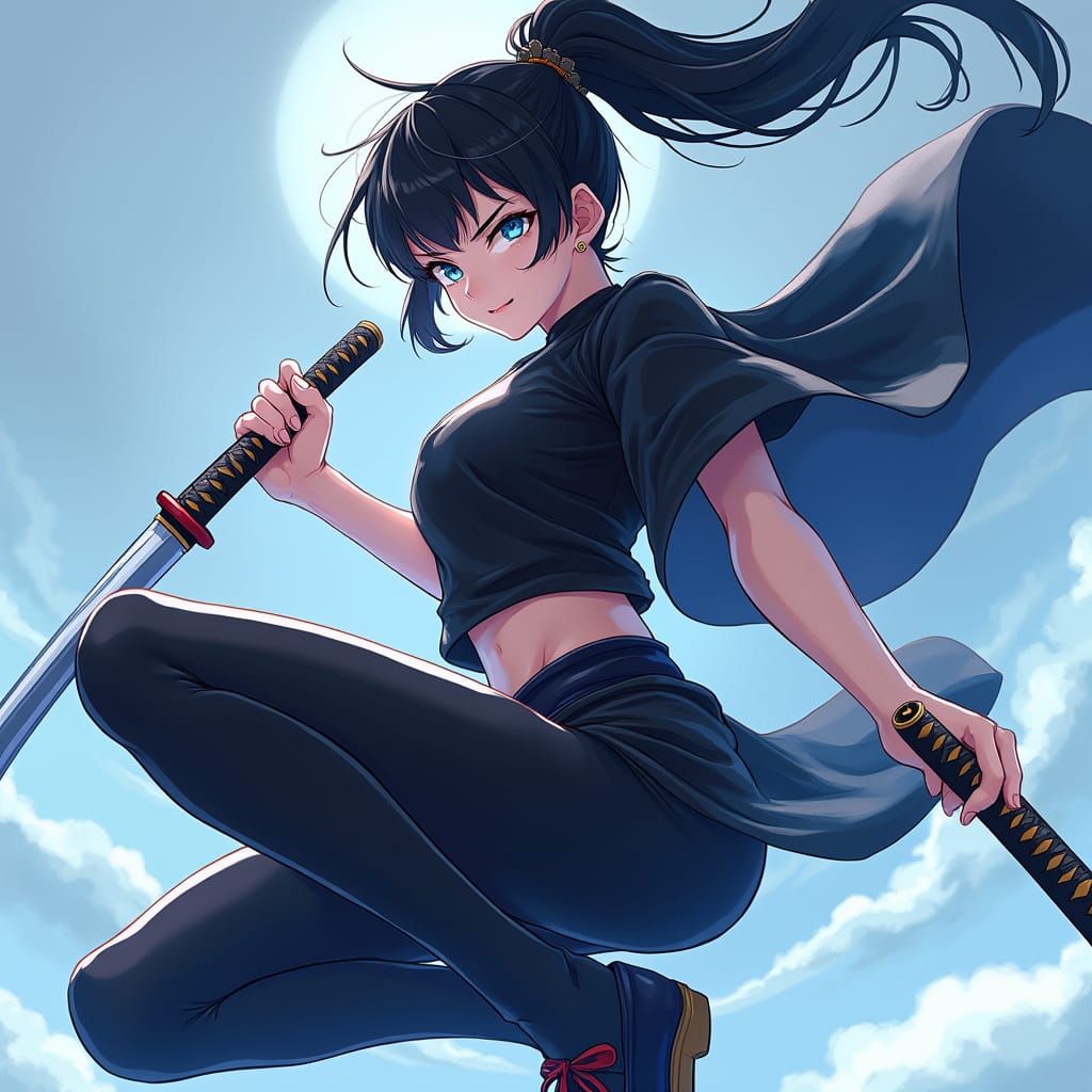 Anime Samurai Woman with Katanas in Studio Trigger Style