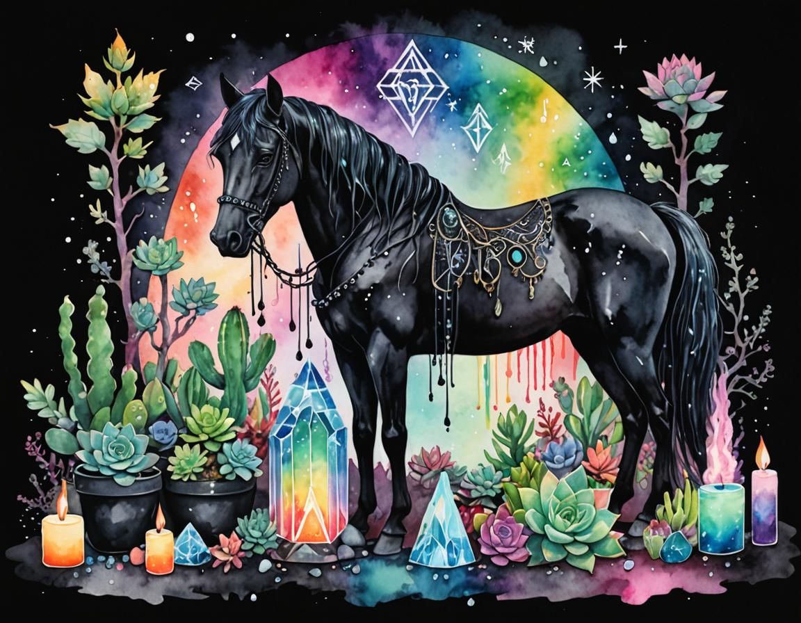 Pastel Goth Goddess Altar with Black Horse