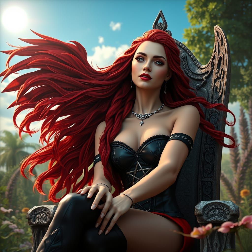 Ethereal Goddess in Majestic Attire, Surrounded by Vibrant G...