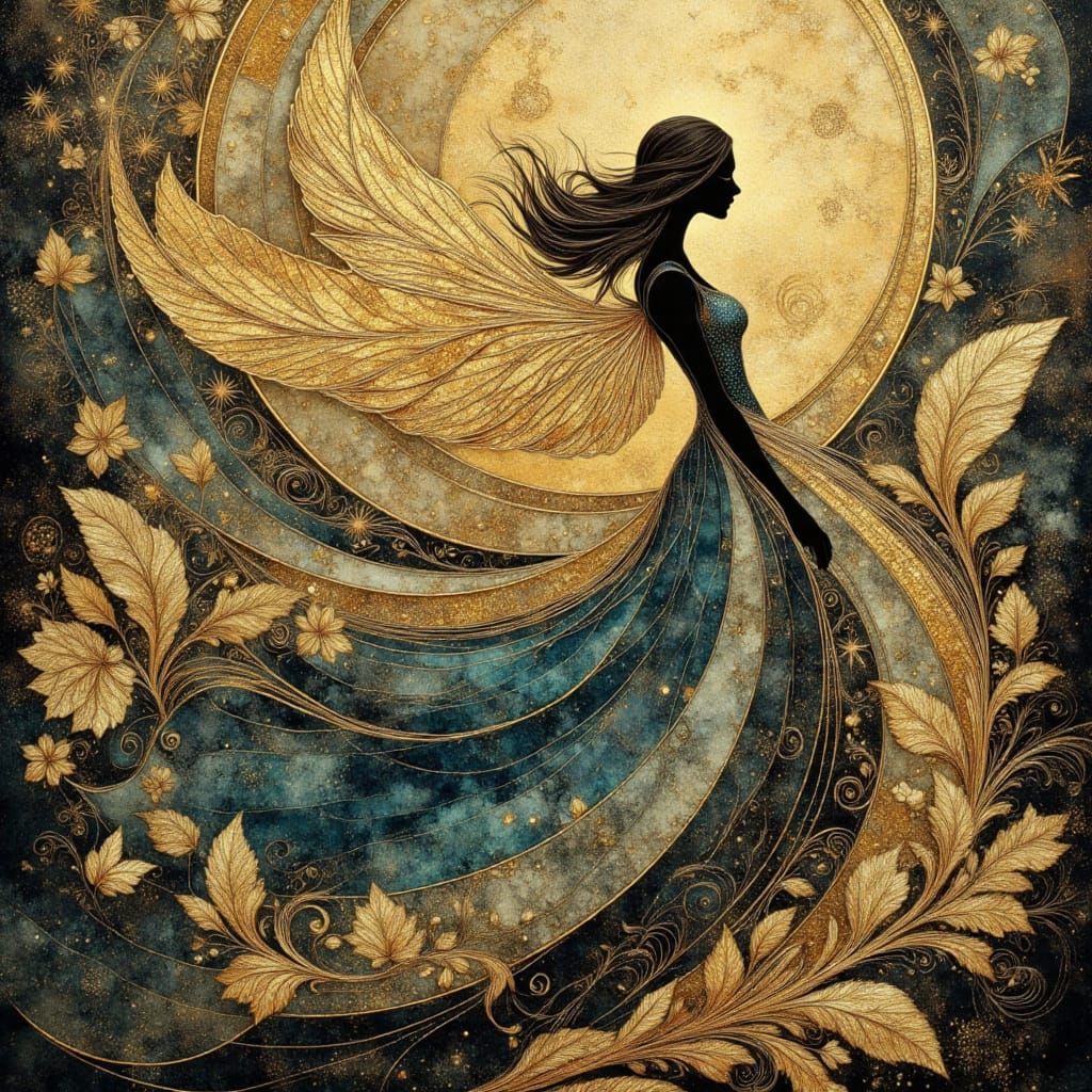 Sylph Dancing in a Meadow with Jewel Tones