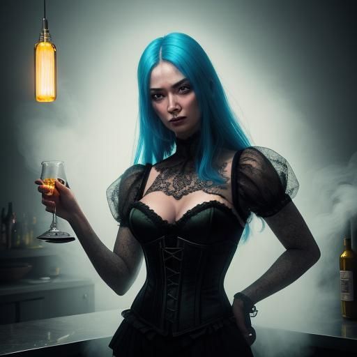 Alien Barmaid in Vibrant, Hyperrealistic Concept Art