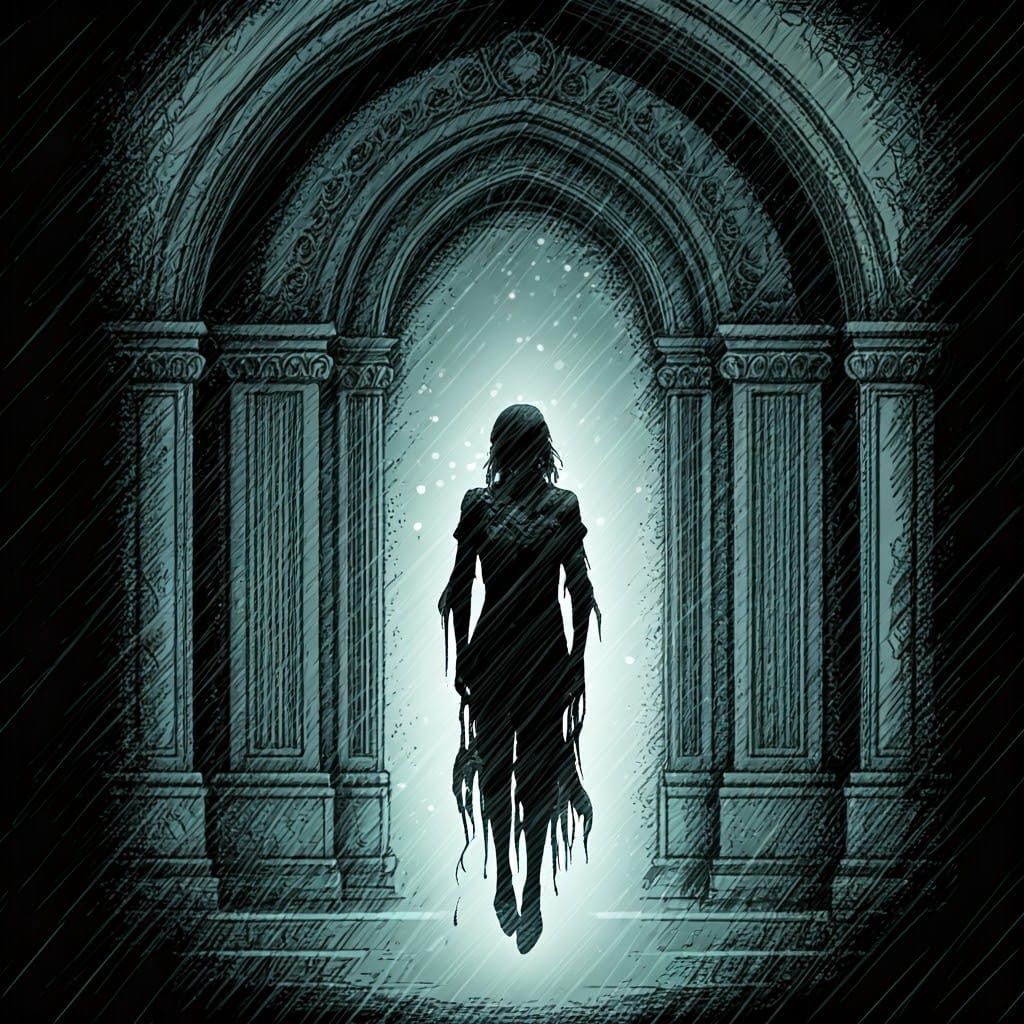 Ethereal Weeping Fairy in a Haunting Mausoleum