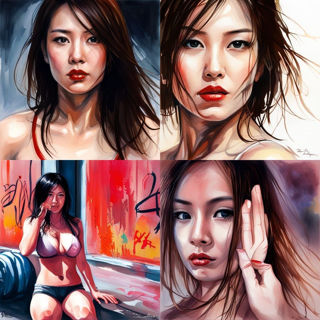 Asian Beauty in Realistic Watercolor Style