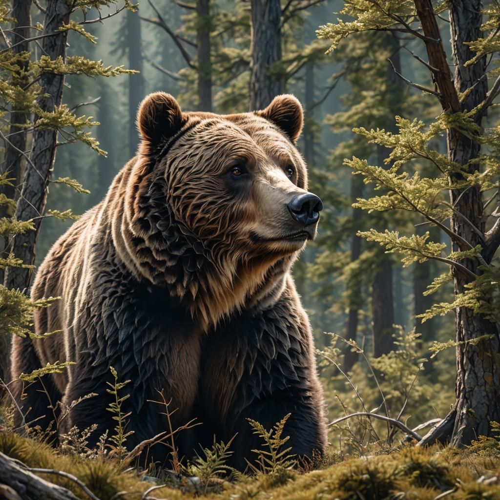 Hyperrealistic Grizzly Bear in Detailed Natural Environment