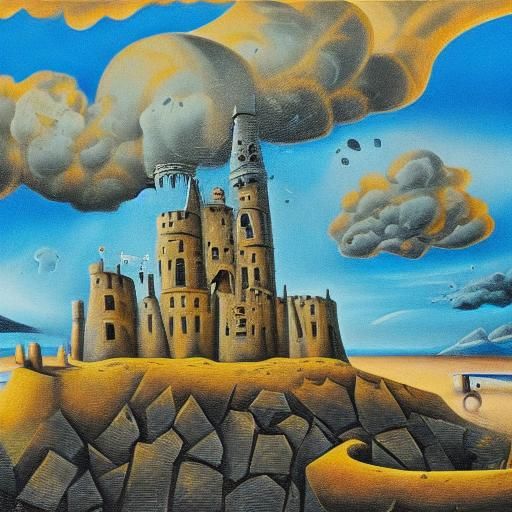 Surrealist Sandcastle Crumbling on a Beach