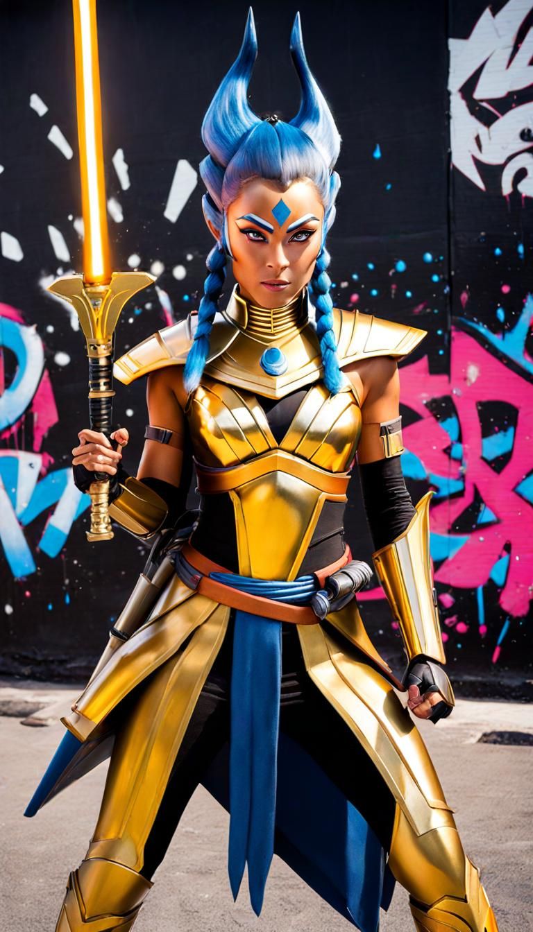 Golden Ahsoka Tano in Battle, Digital Art