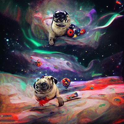 Pugs Floating in Outer Space
