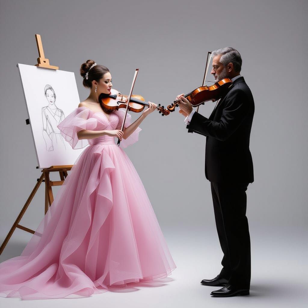 Minimalist Black and White Photo of Violinist and Woman
