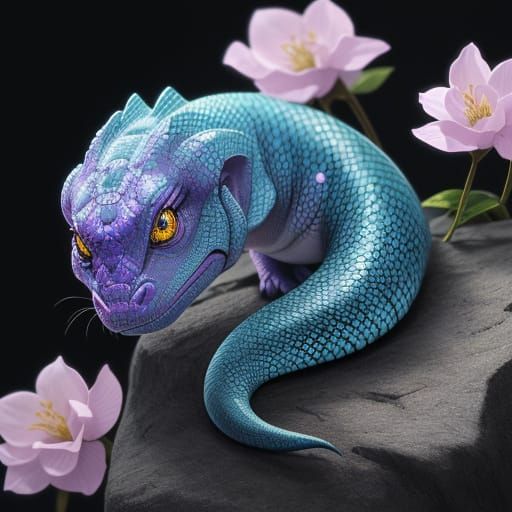 Hyperrealistic Serpentine Reptile in Gentle Bloom