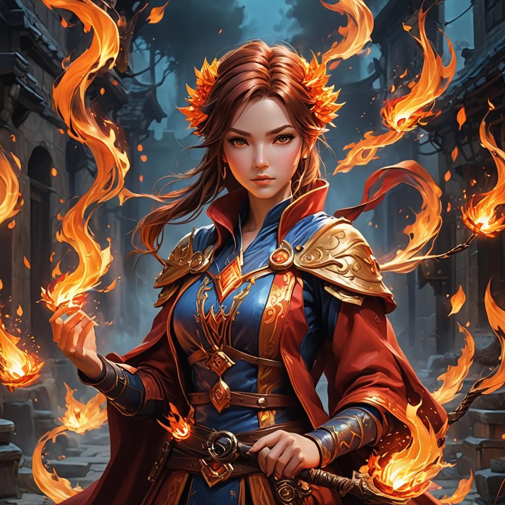 Vibrant Fire Mage Apprentice in 3D Cartoon Style