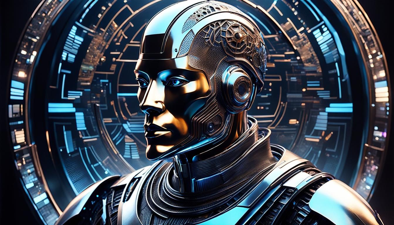 Futuristic Humanoid Communicates in Cyberpunk Renaissance Se...