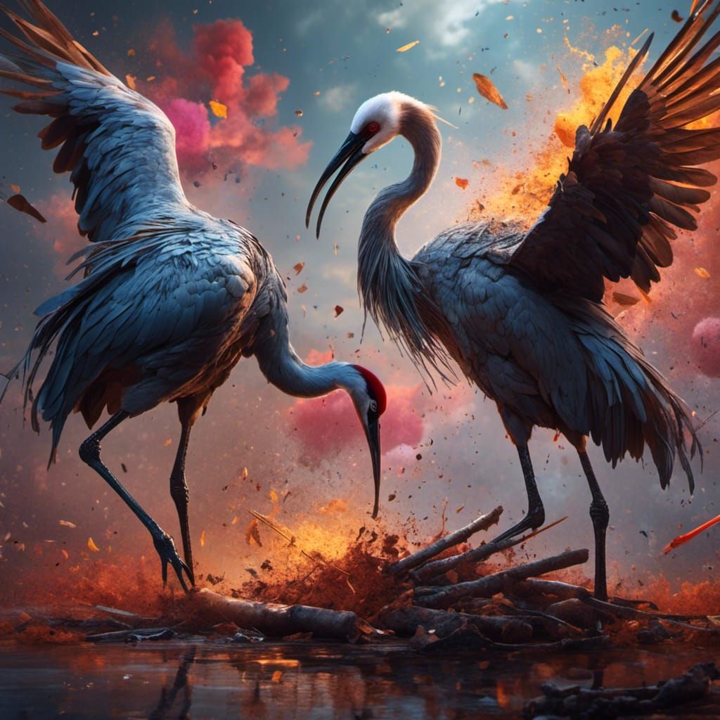Crane Grief: Hyperrealistic Image of Loss