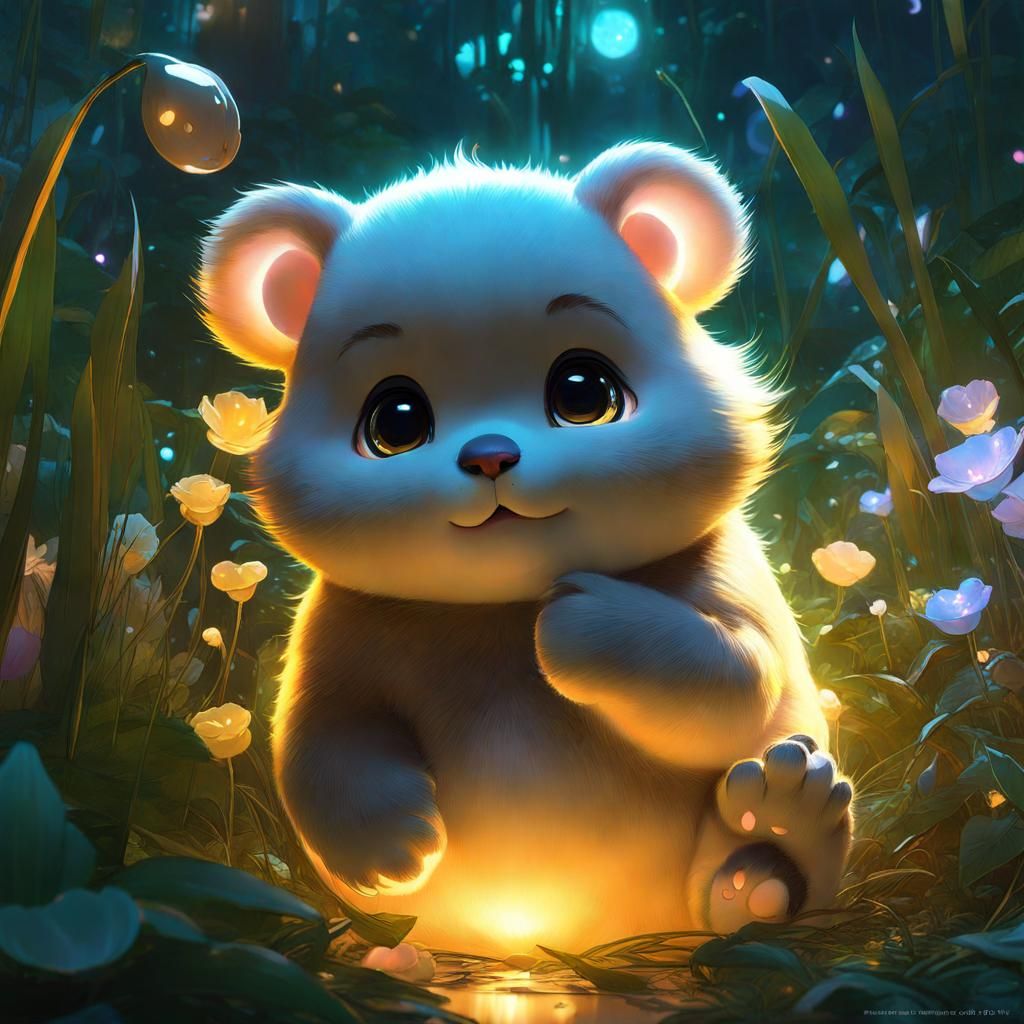 Whimsical Koala Cub in Bioluminescent Garden