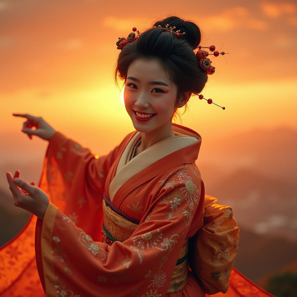 Edo Goddess Dancing in Sunrise Splendor