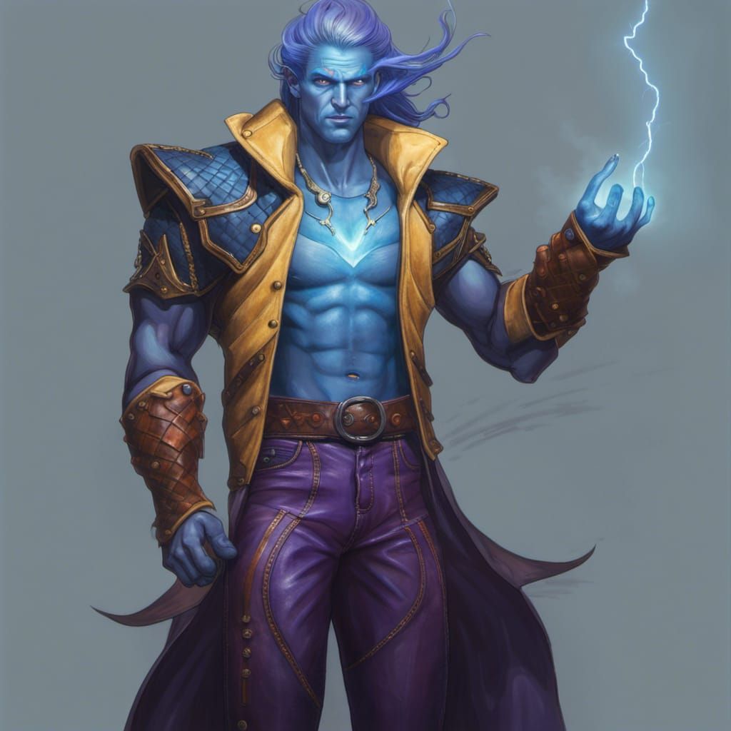 Triton Male Casting Lightning Spell in Fantasy Art