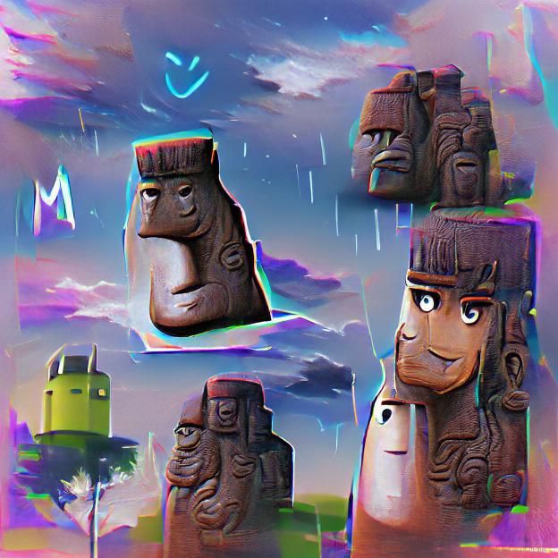 Mystical Moai Statues at Sunset: Digital Art