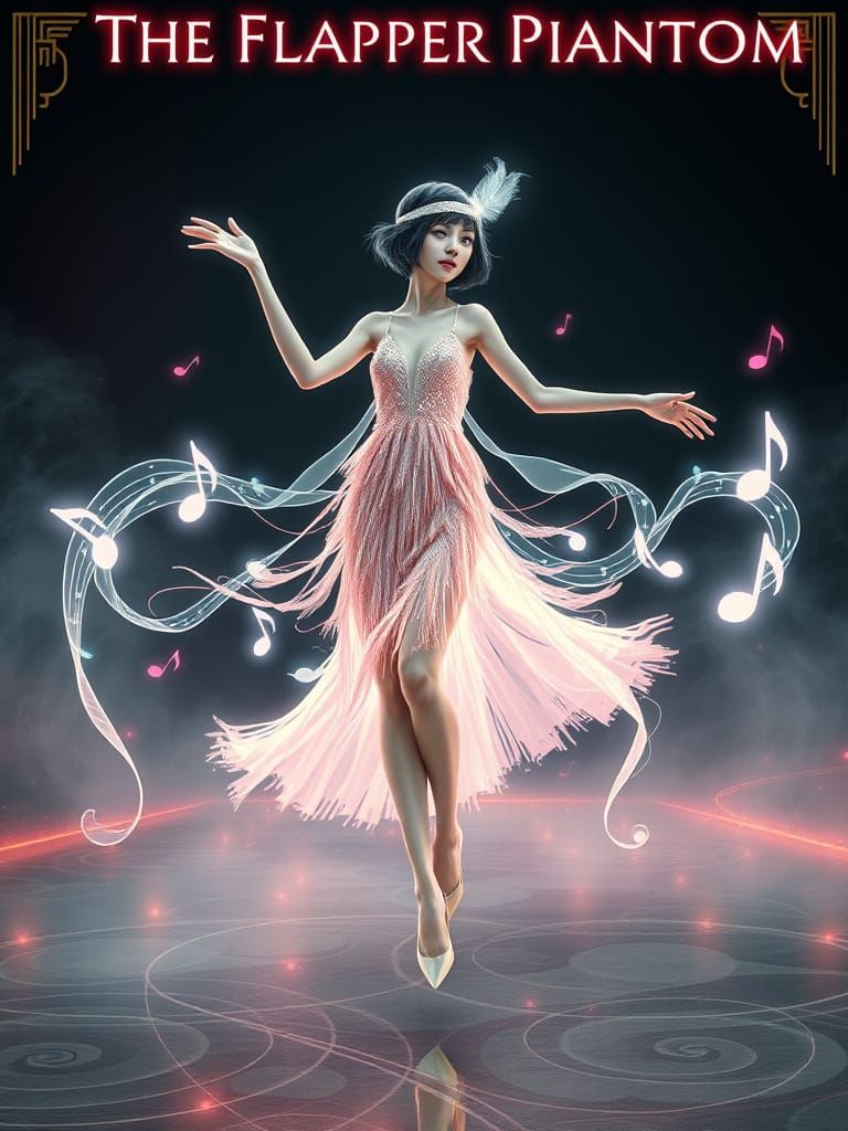 Ghostly Flapper Dancer in Art Nouveau Style