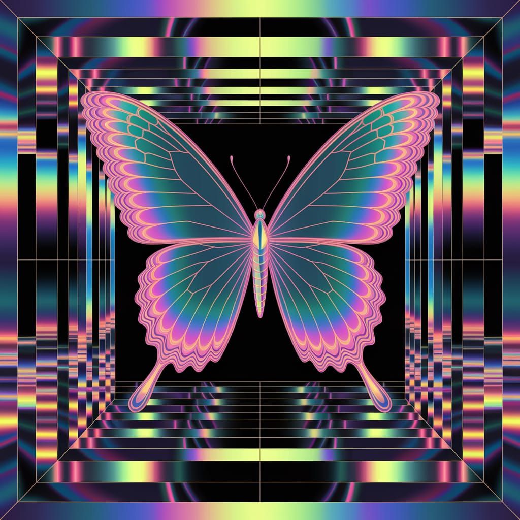 Iridescent Butterfly in Cosmic Glitch Art