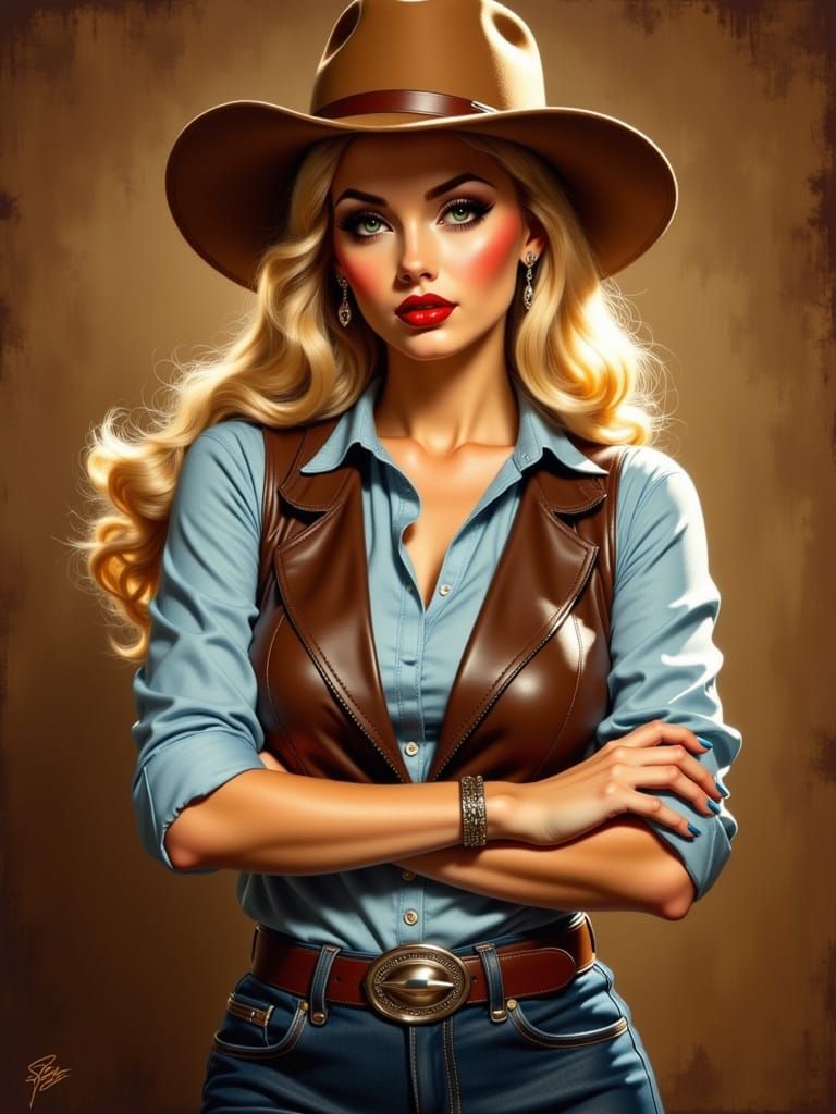 Earthy Cowgirl Portrait in Painterly Style