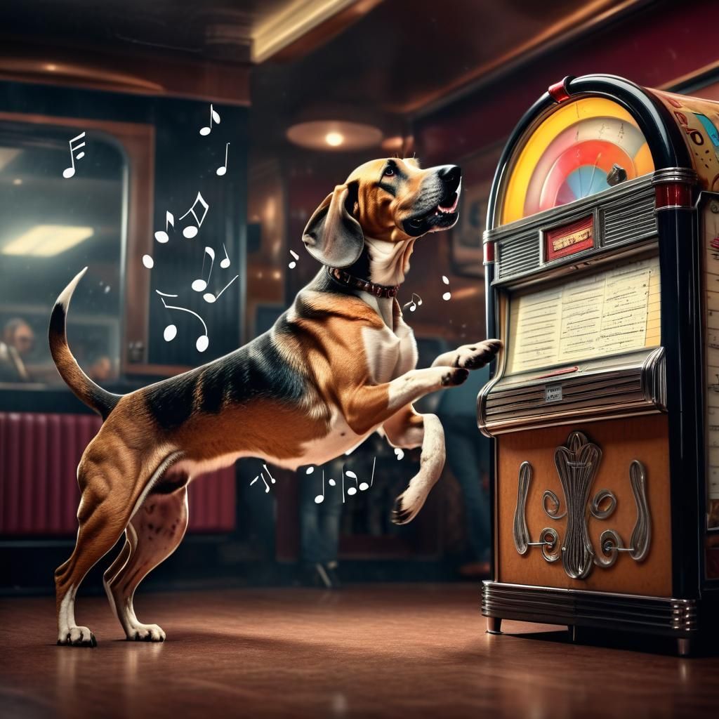 Hound Dog Dances to Jukebox Music