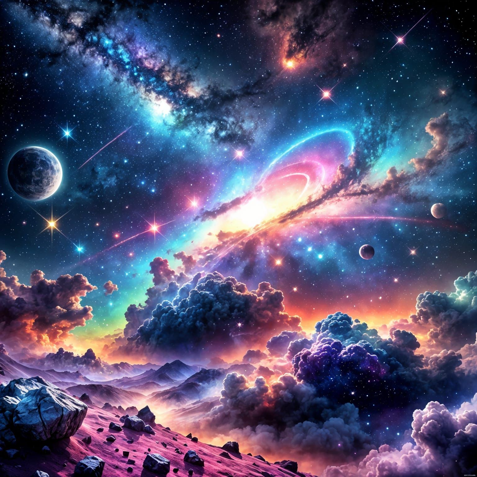 Stars and Nebulae in Watercolor Illustration