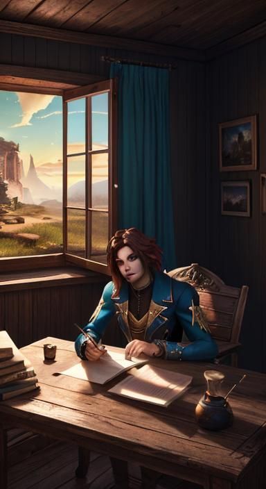 Writer in Summer Landscape: Hyperrealistic Concept Art