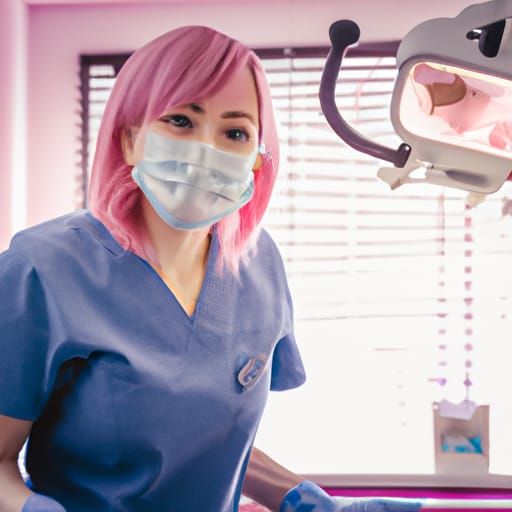 Pink-Haired Dentist in Anime Key Visual Style