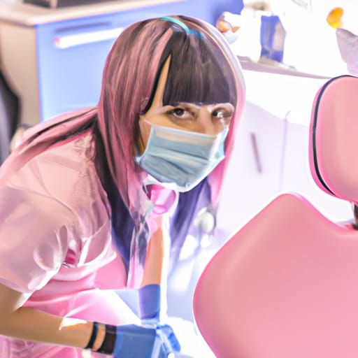 Anime-Style Dentist with Pink Hair in Studio Ghibli Style