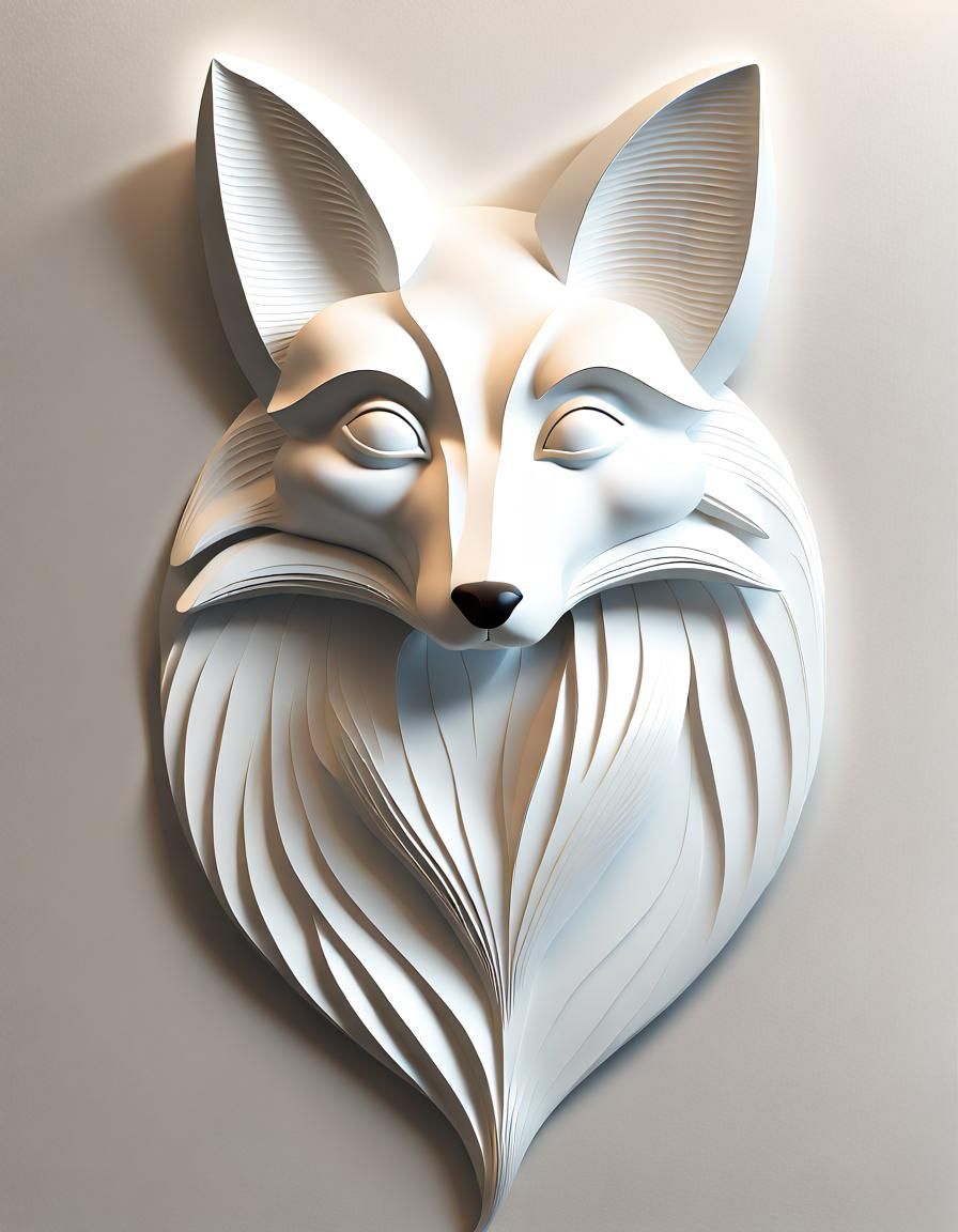 Minimalist Felt Fox Sculpture on White