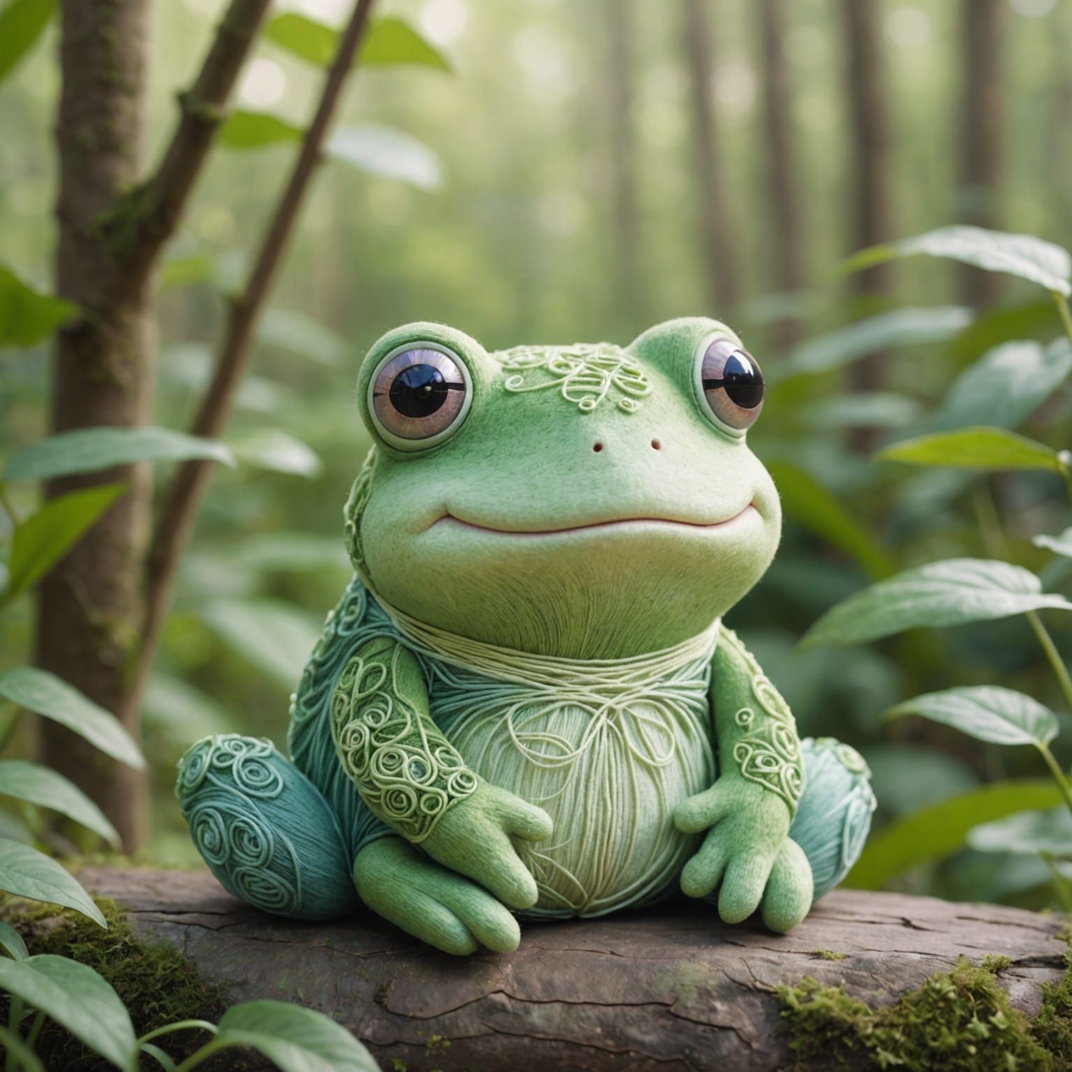 Chubby Thread Frog in Dreamy Pastel Landscape