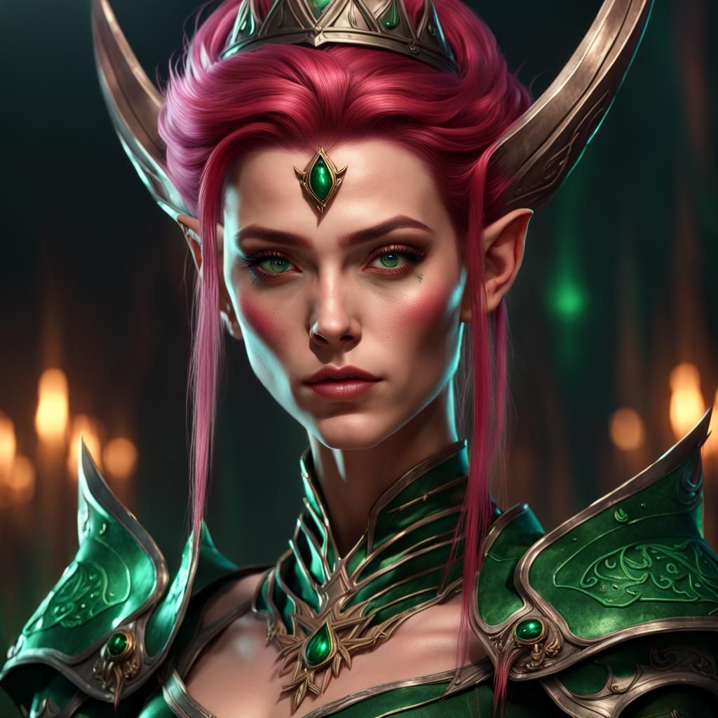 High Elf Princess with Green Flames, Fantasy Art