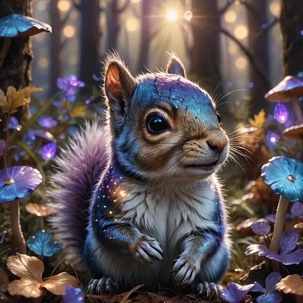 Mystical Baby Squirrel in Enchanting Forest