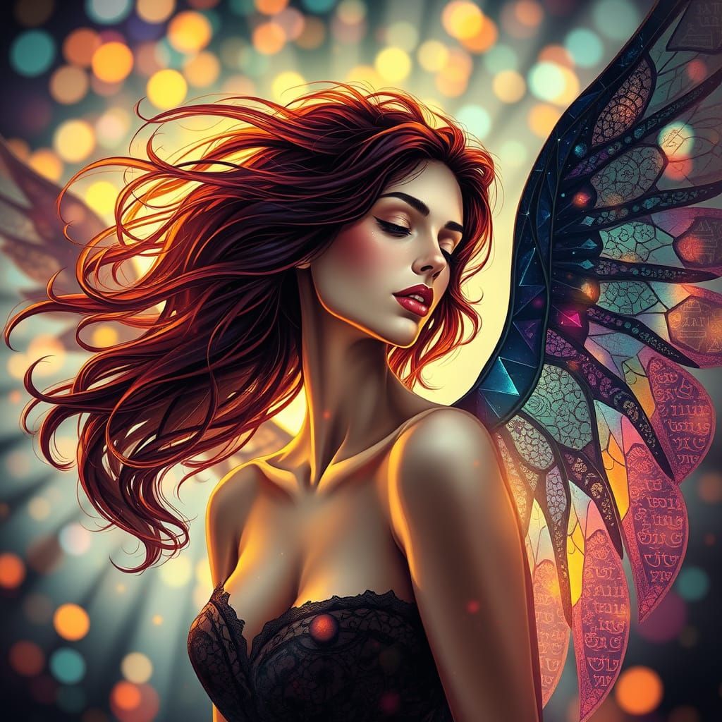 Dreamlike Woman in Vibrant Cubist Pixel Art