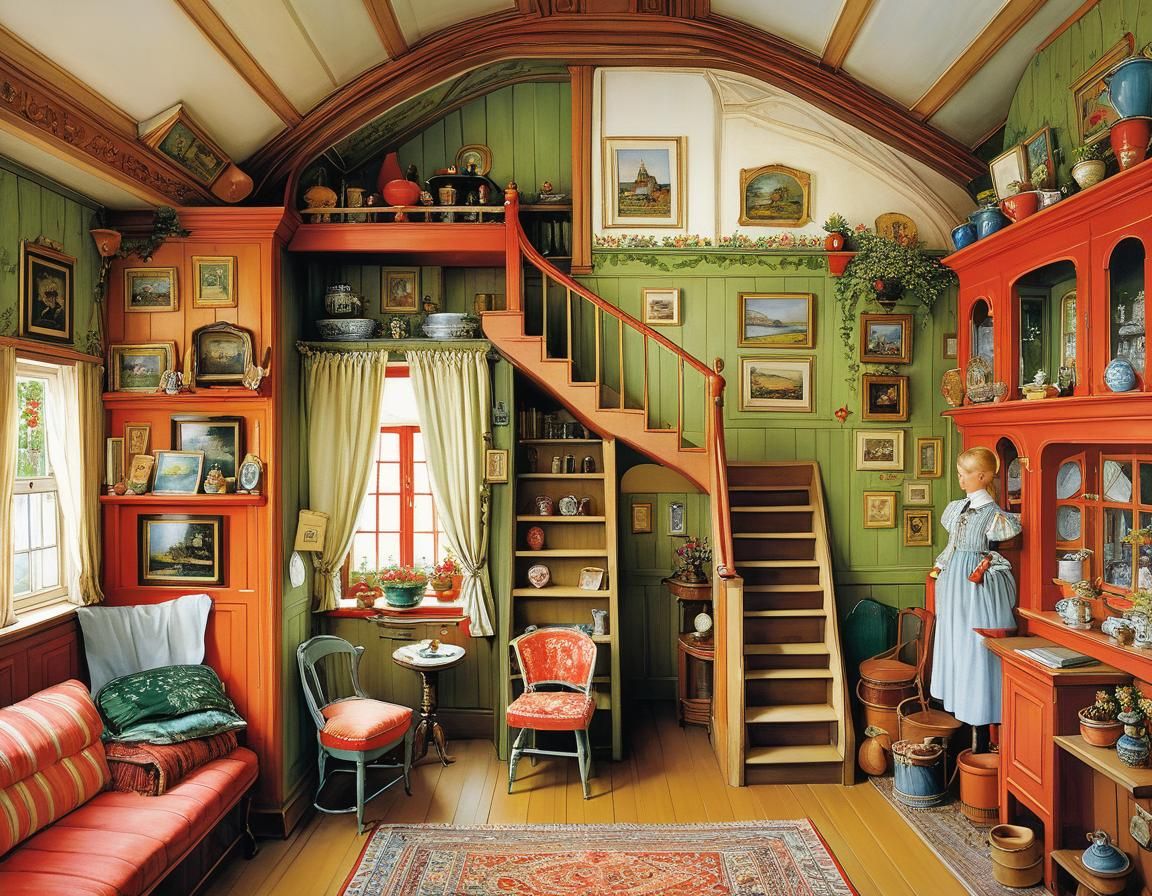 Crooked Cozy House in Golden Age Illustration Style