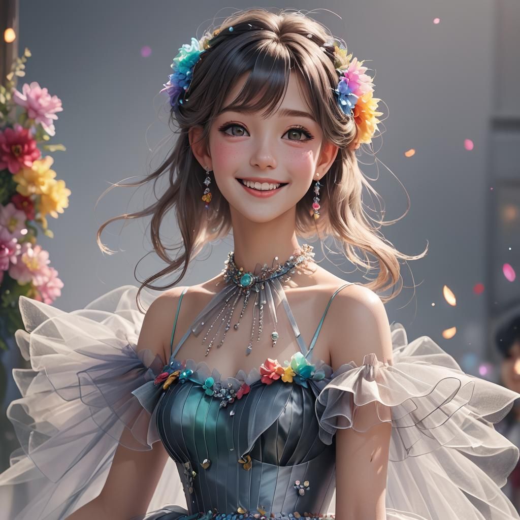 Colorful Tulle Dress, Anime-Inspired 3D Art