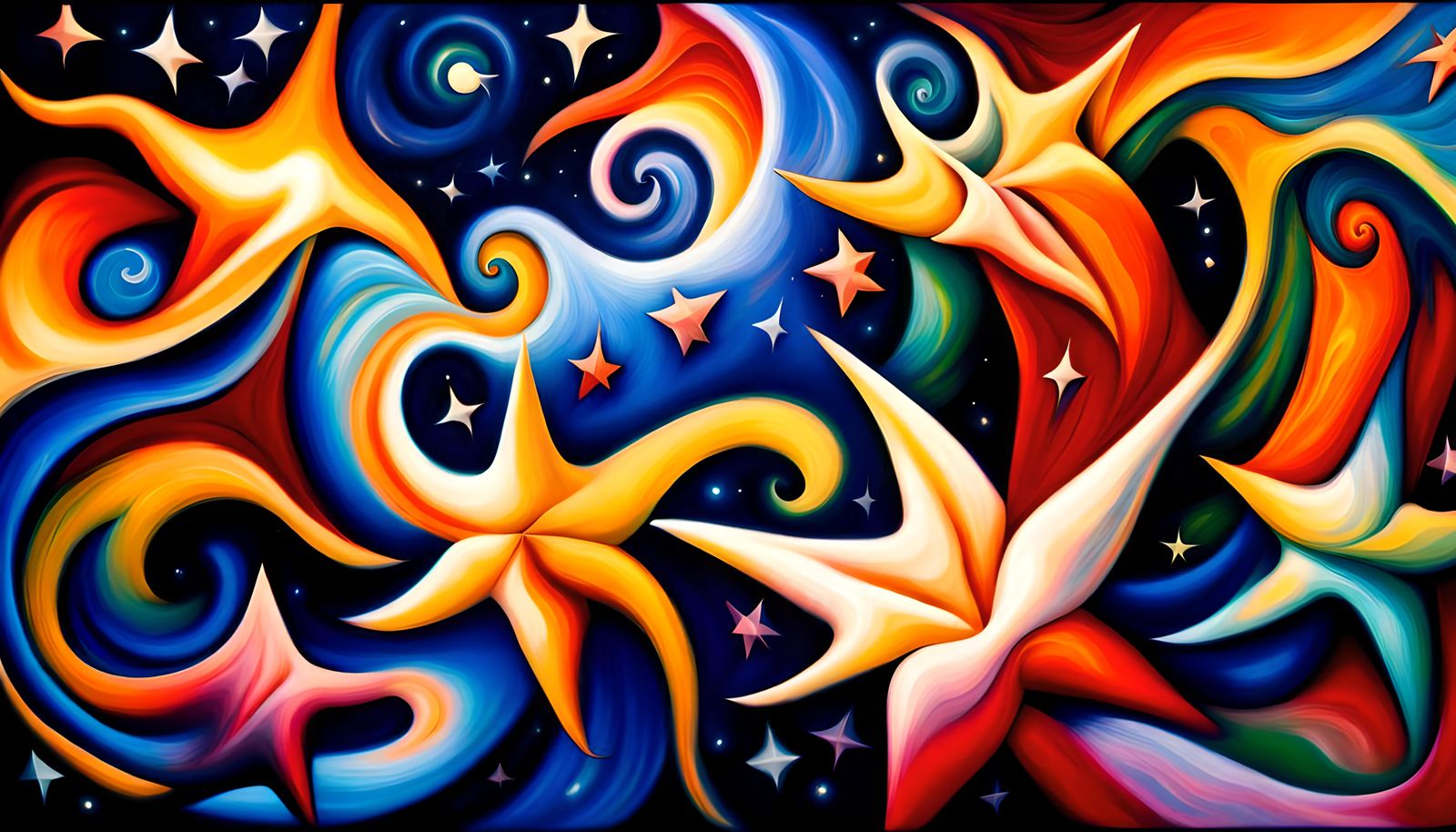 Iridescent Cosmic Star-Beings in Impasto Oil Style