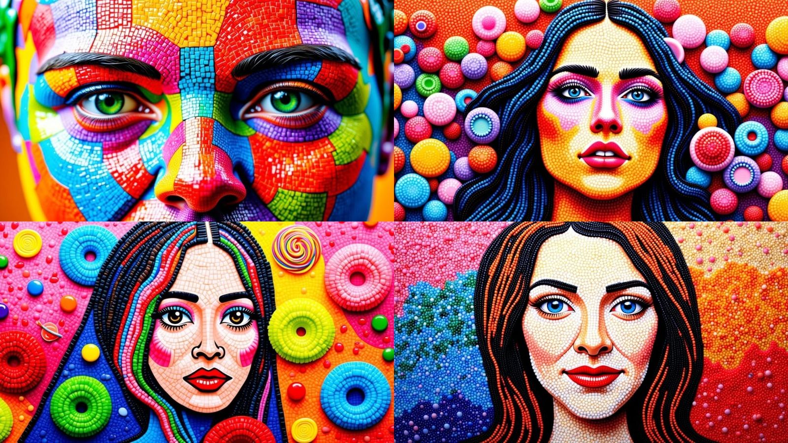Surreal Candy Collage Portrait in Mosaic Style