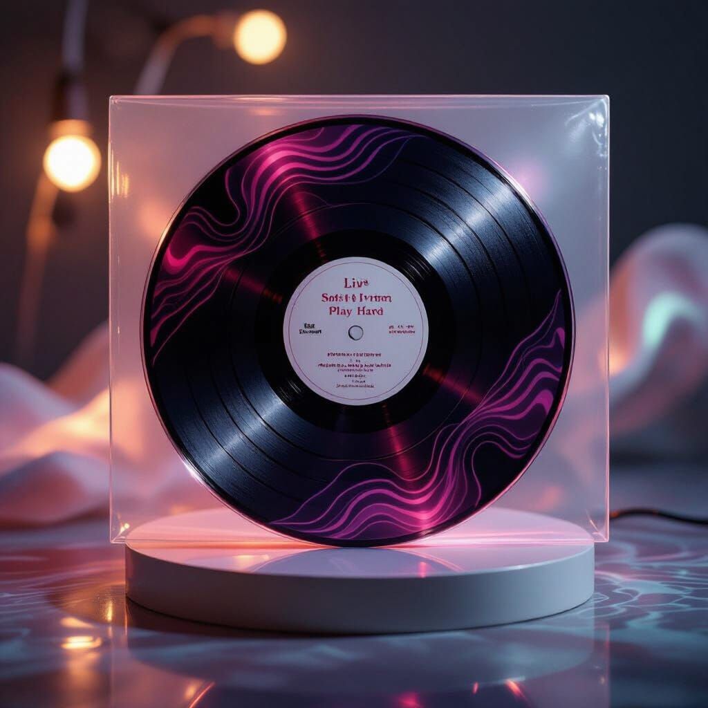 Glowing Vinyl Record with Fuchsia and Lavender UV Print