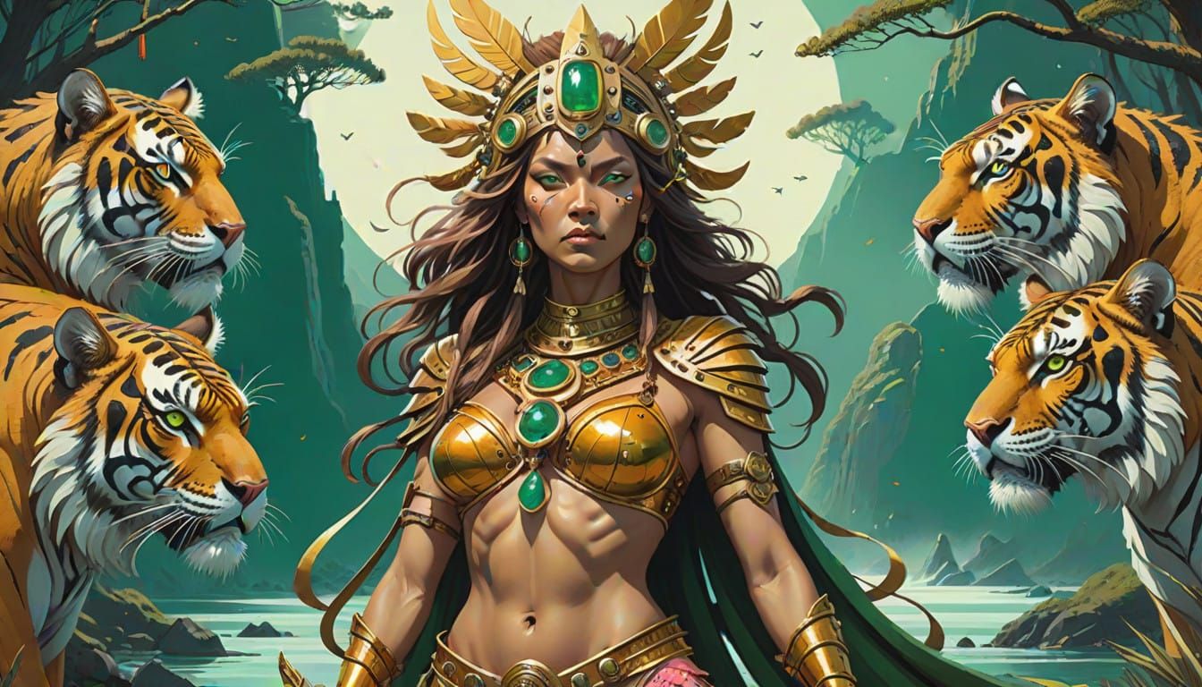 Tiger Goddess Empress Unites with Golden Felines