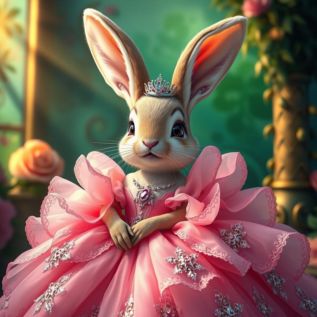 Bunny Princess in Shimmering Rose Pink Ball Gown