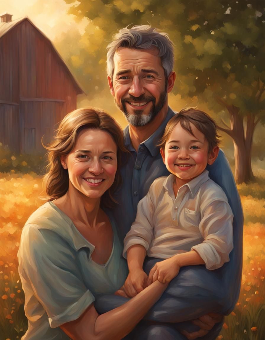 Happy Family Portrait in Hyperrealistic Style