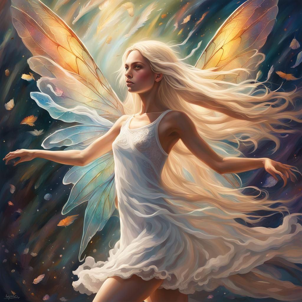 Hyperrealistic Fairy in White Dress Digital Art