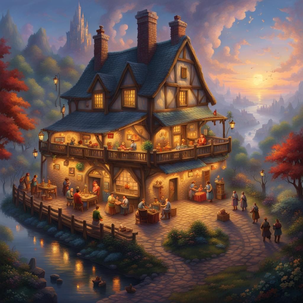 Isometric Tavern Scene with Adventurers, Game Asset