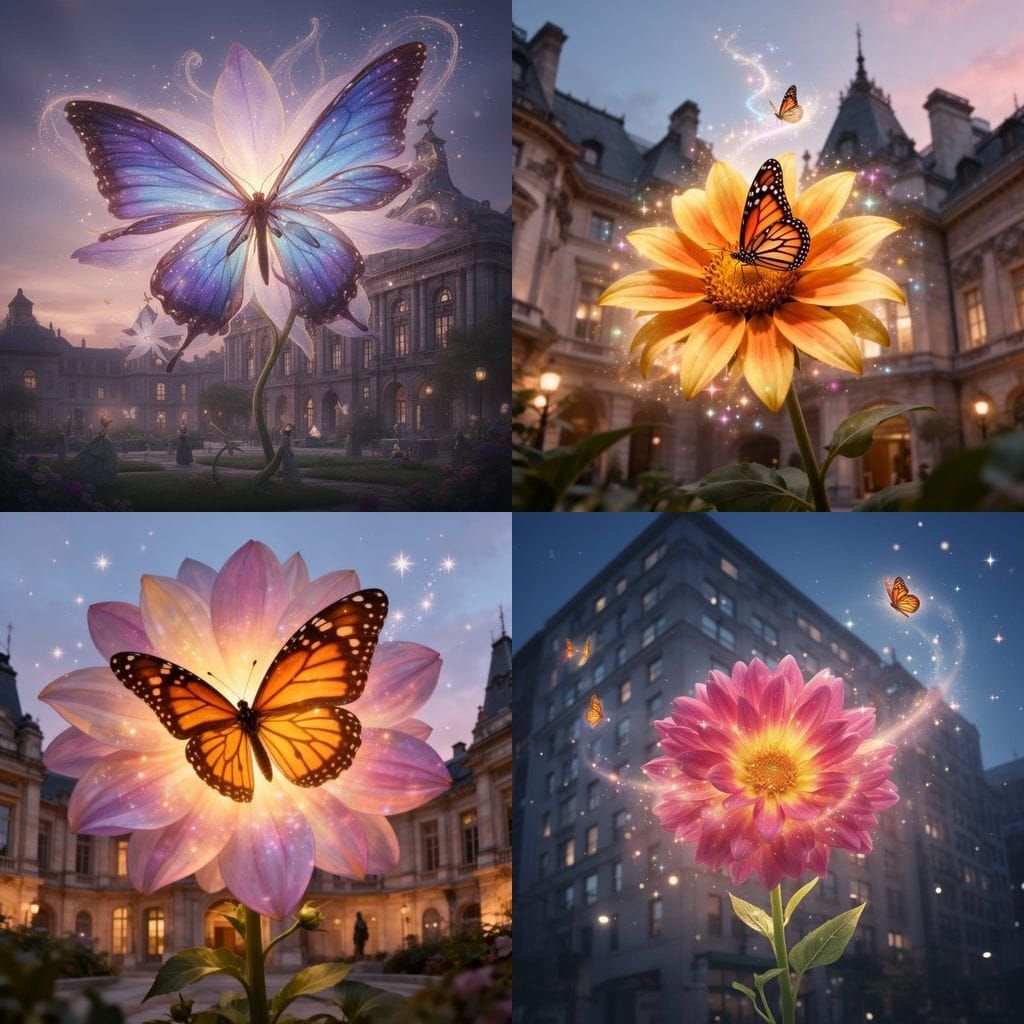 Enchanted Garden With Giant Flowers and Butterflies