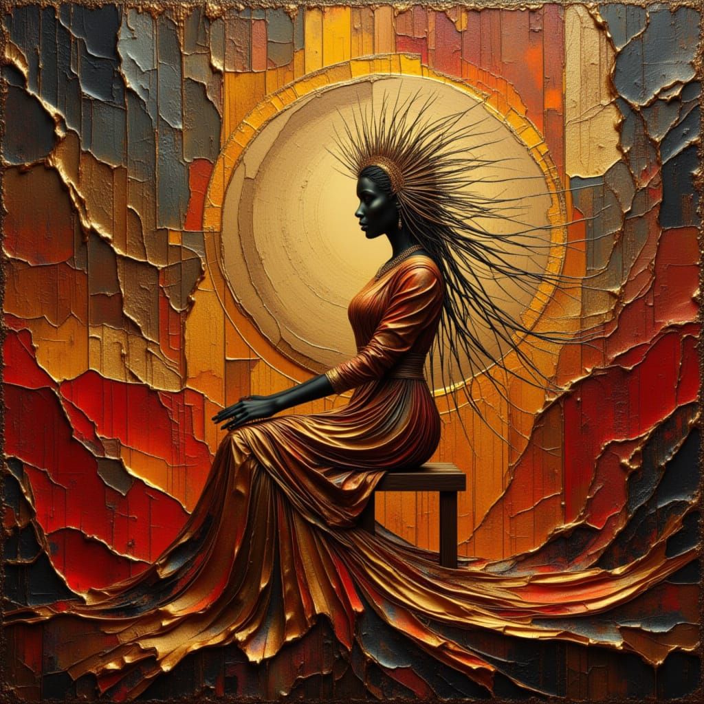 Solar-Lunar Goddess in Surreal Geometric Collage