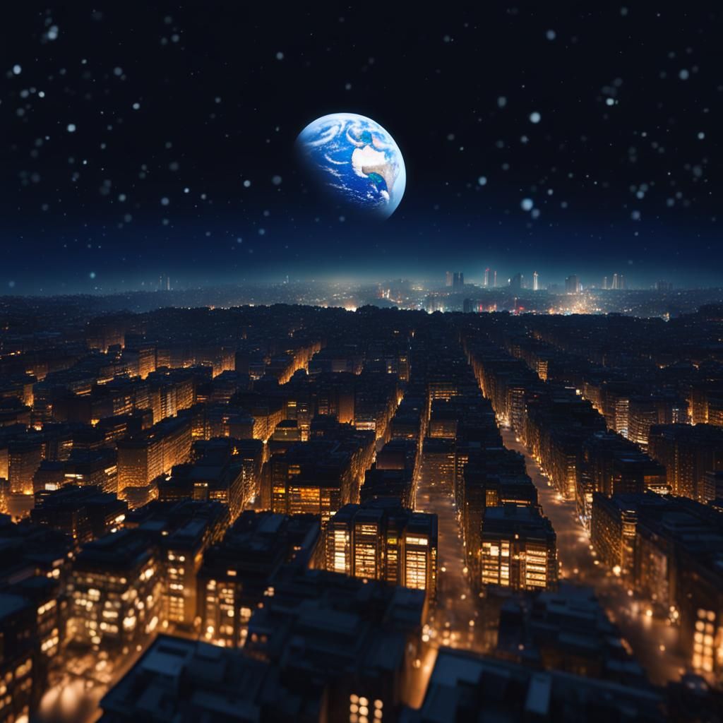Futuristic Lunar Nightscape with Earth Glow