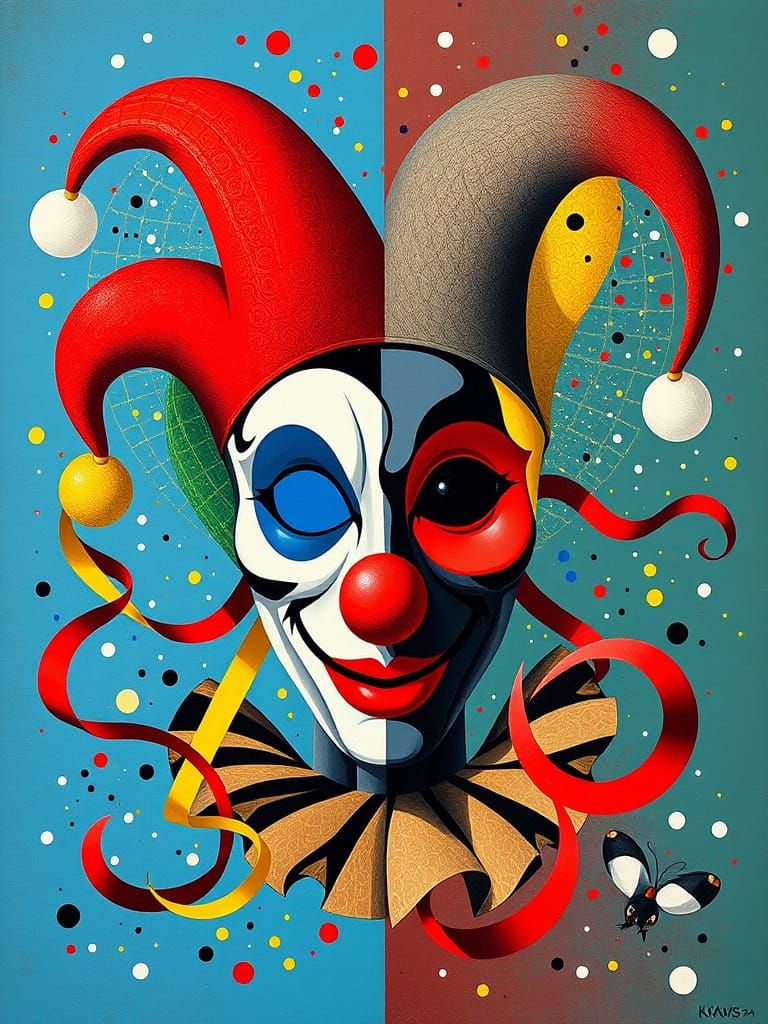 Vibrant Jester's Face in Geometric Harmony