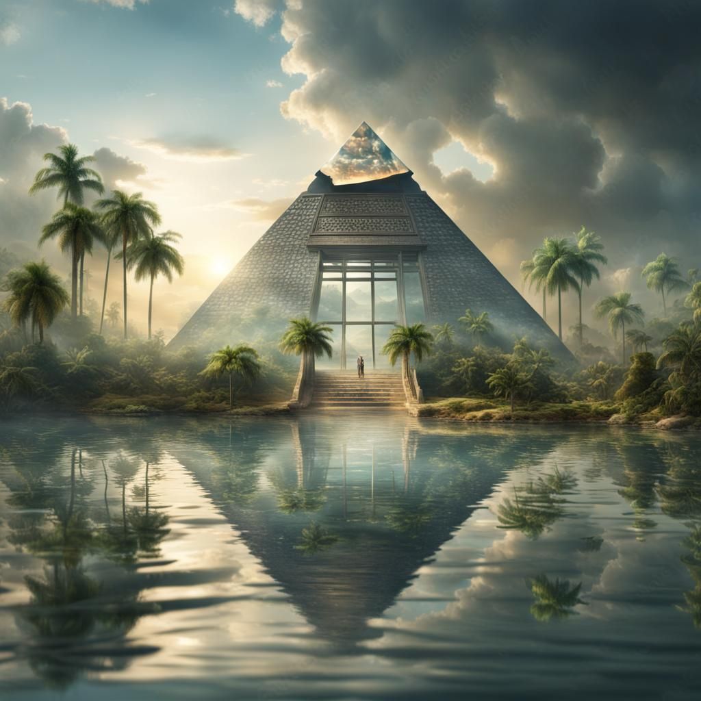 Glass Pyramid Oasis: Crocodiles and Aquatic Plants