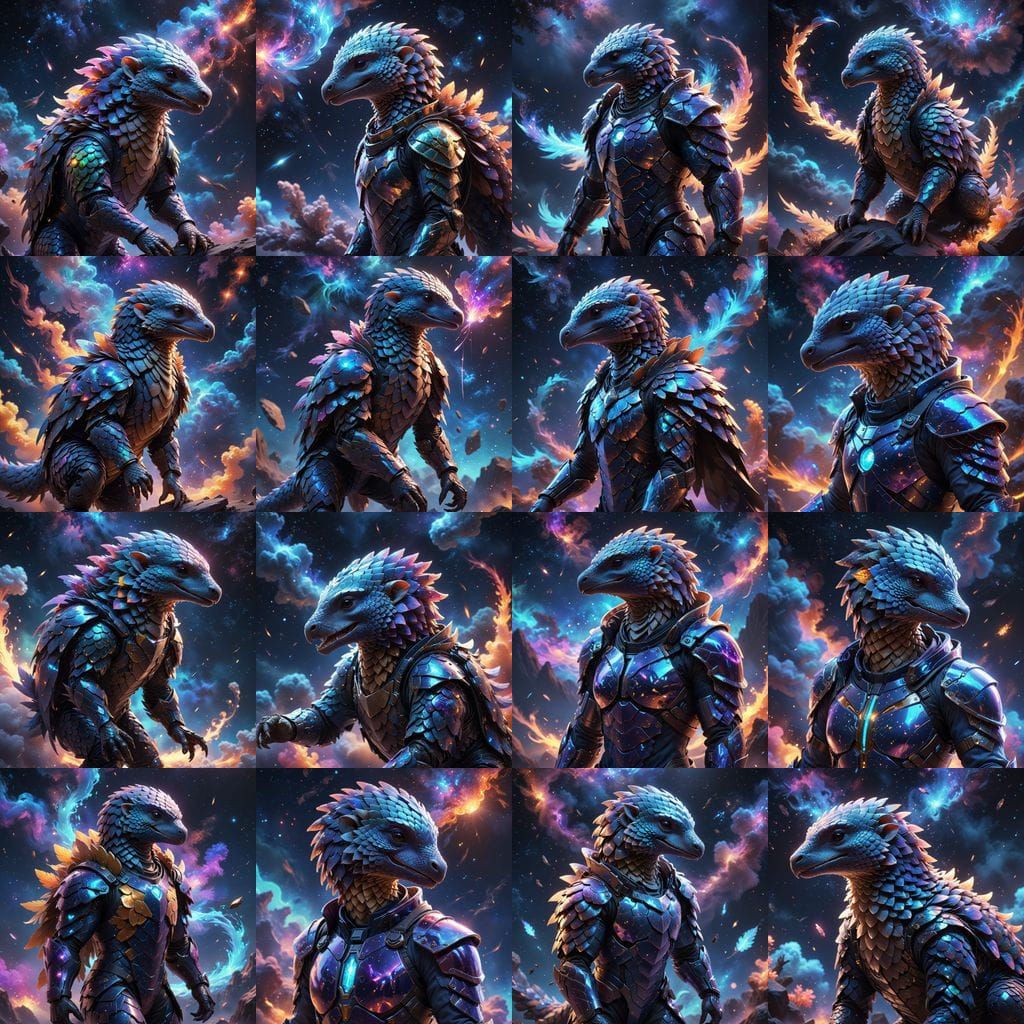 Bioluminescent Pangolin Soaring Through Stardust Nebula
