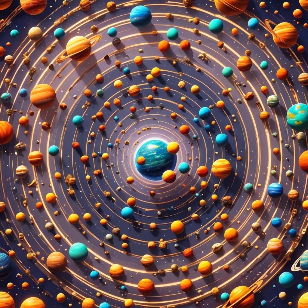Planets Aligned in Circular Formation: 3D Digital Art